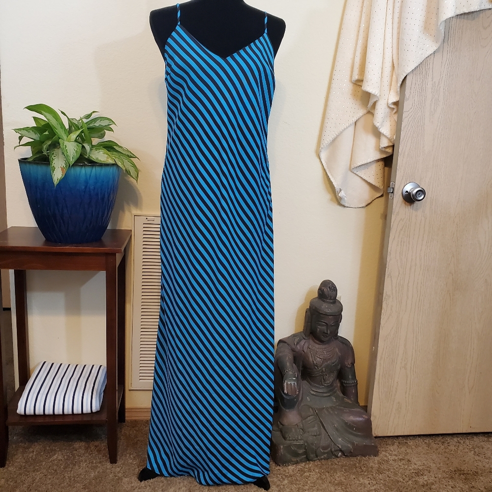 Greylin Dress Stripes Black & Blue, Long, Medium